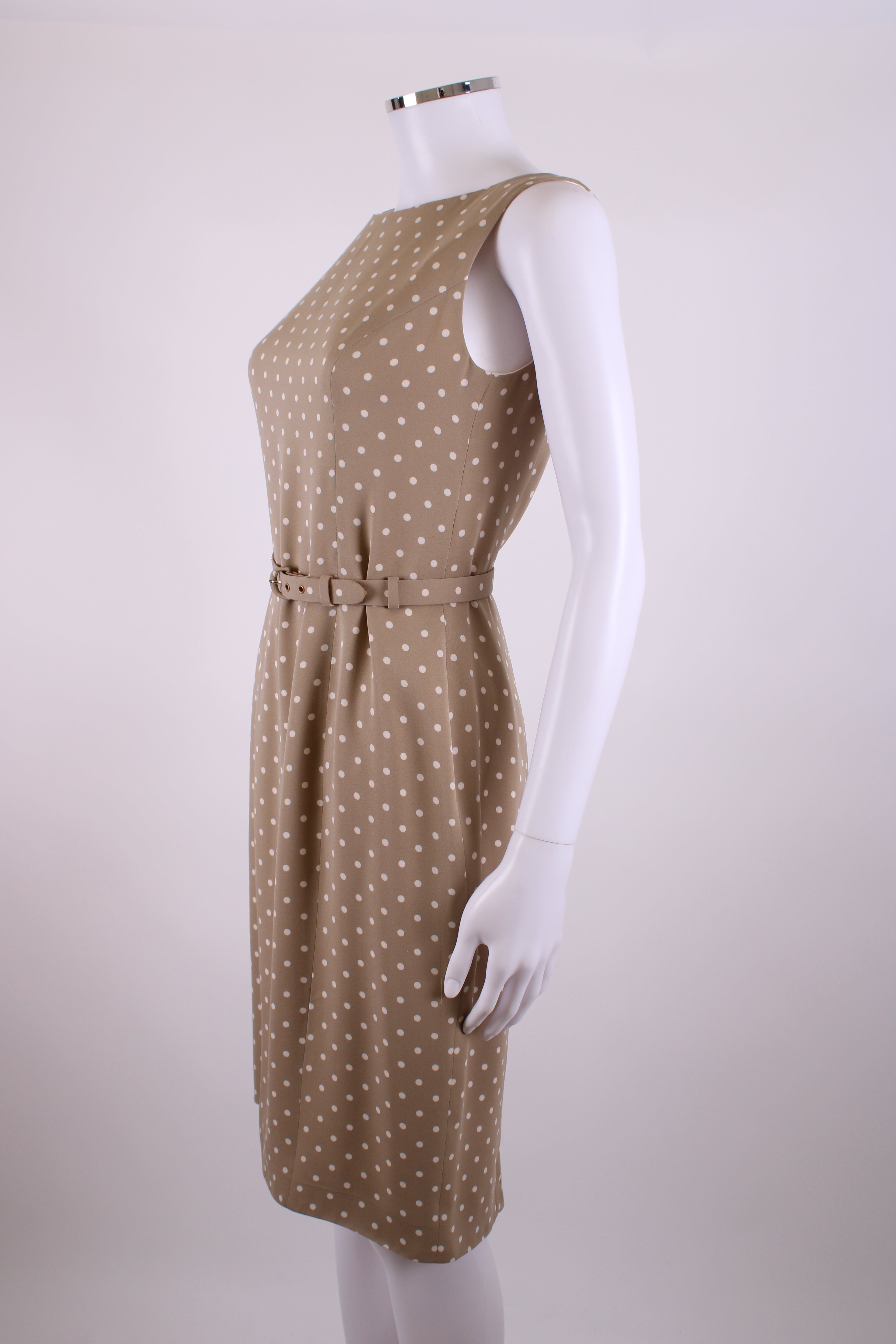 Unknown Silk polka dot dress with belt Beige and Cream M