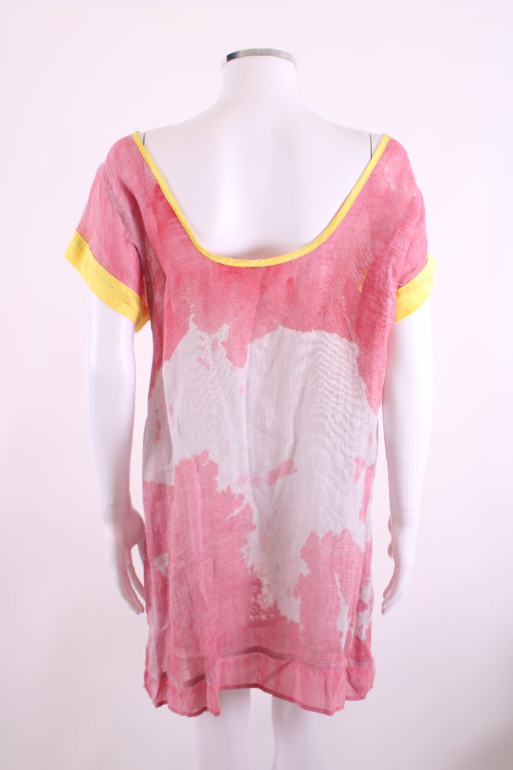 Maurizio Embroidered/ glitter cover up dress pink/yellow trim L