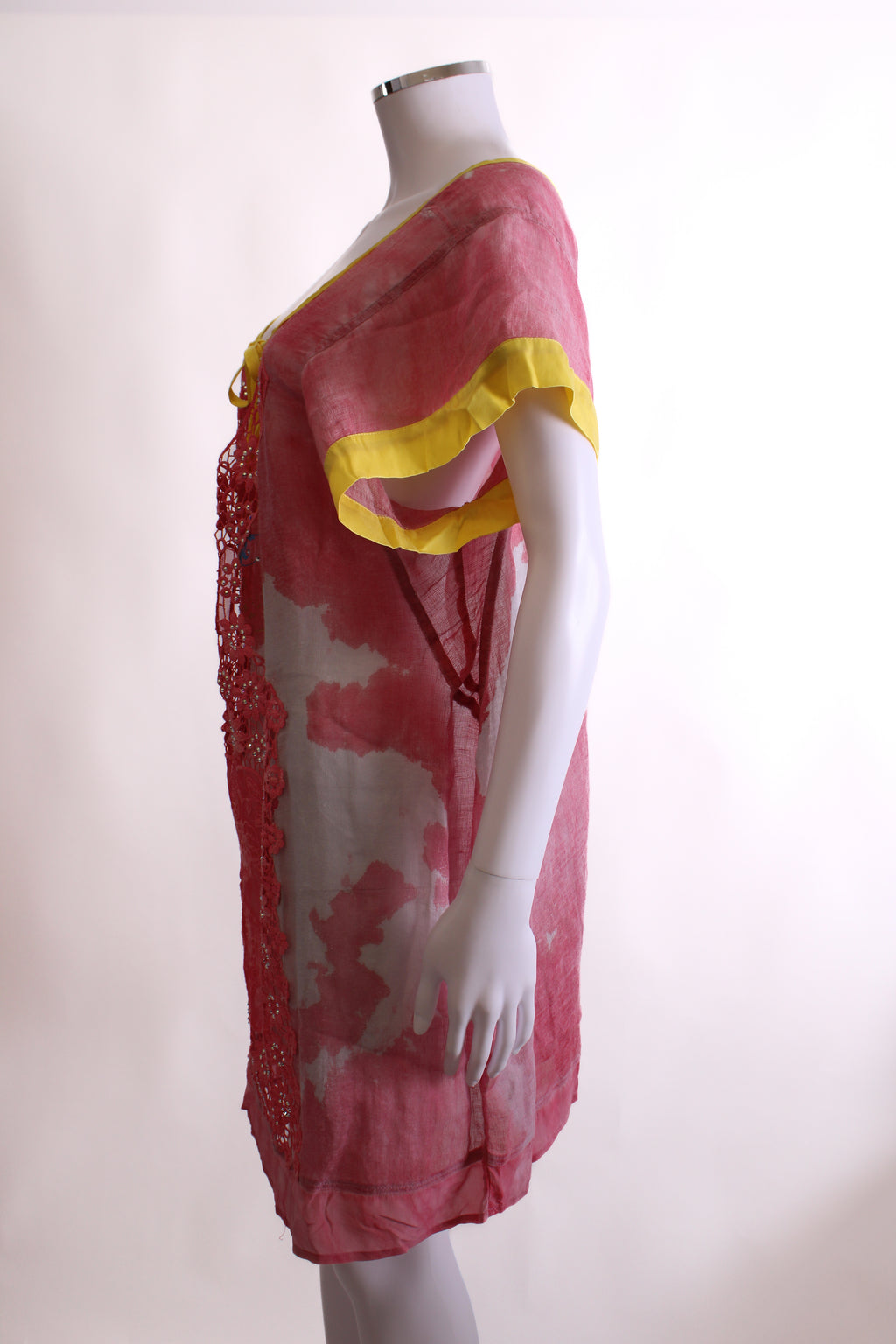 Maurizio Embroidered/ glitter cover up dress pink/yellow trim L