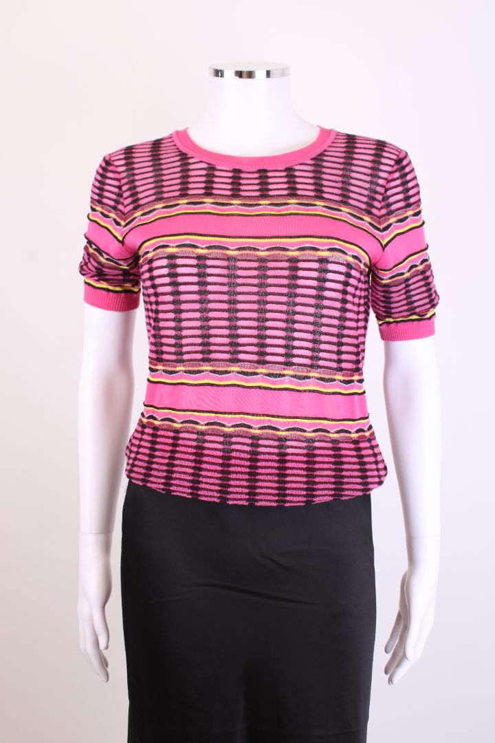 M Missoni S/S Knit Top Pink/ Black S