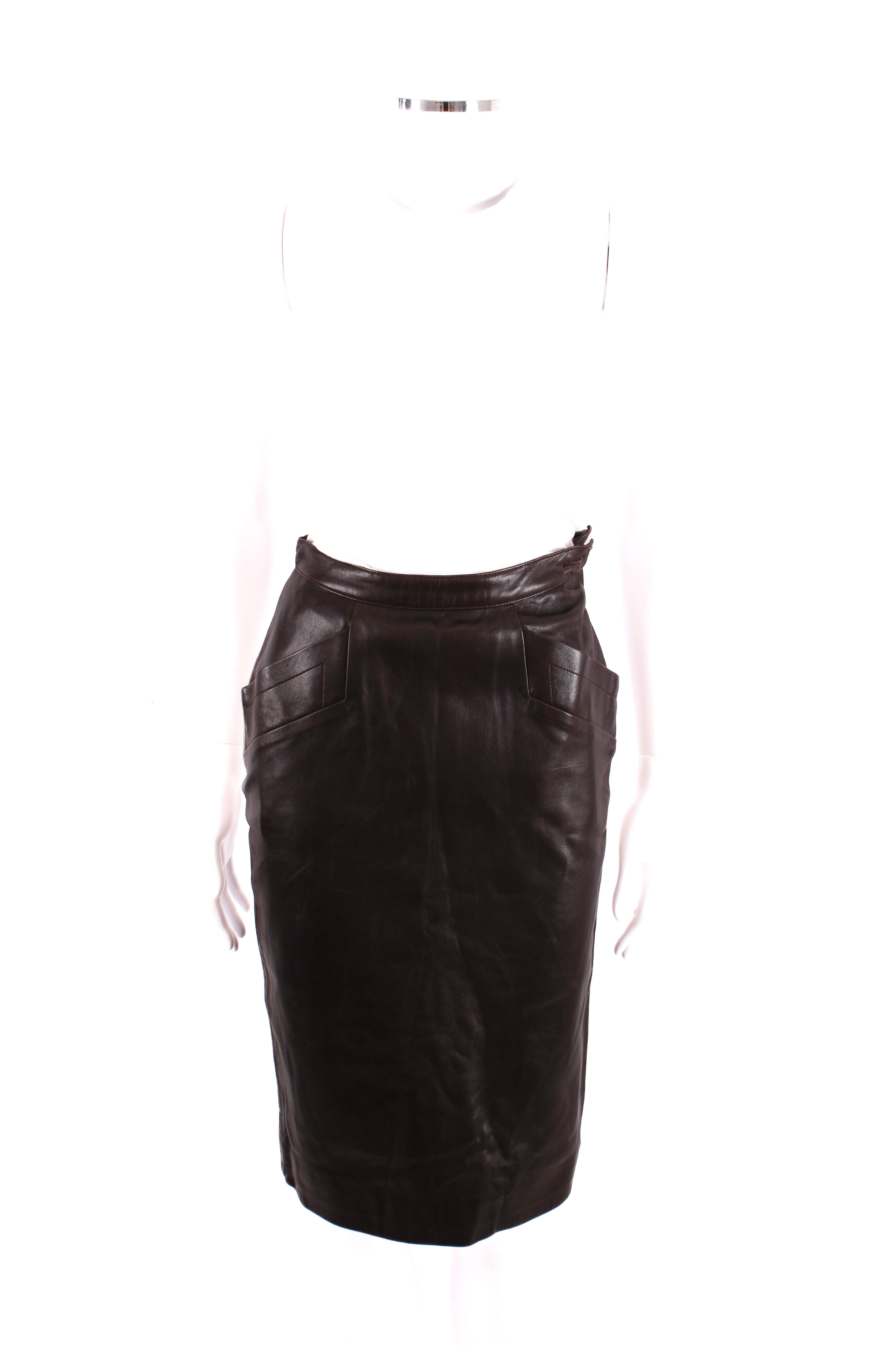 Yves Saint Laurent Rive Gauche Leather Skirt Brown 8