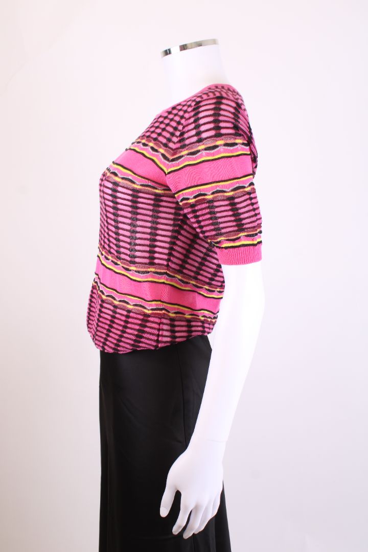 M Missoni S/S Knit Top Pink/ Black S