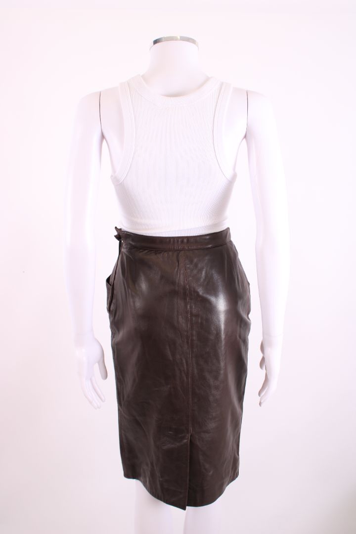 Yves Saint Laurent Rive Gauche Leather Skirt Brown 8