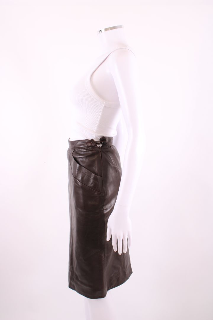 Yves Saint Laurent Rive Gauche Leather Skirt Brown 8