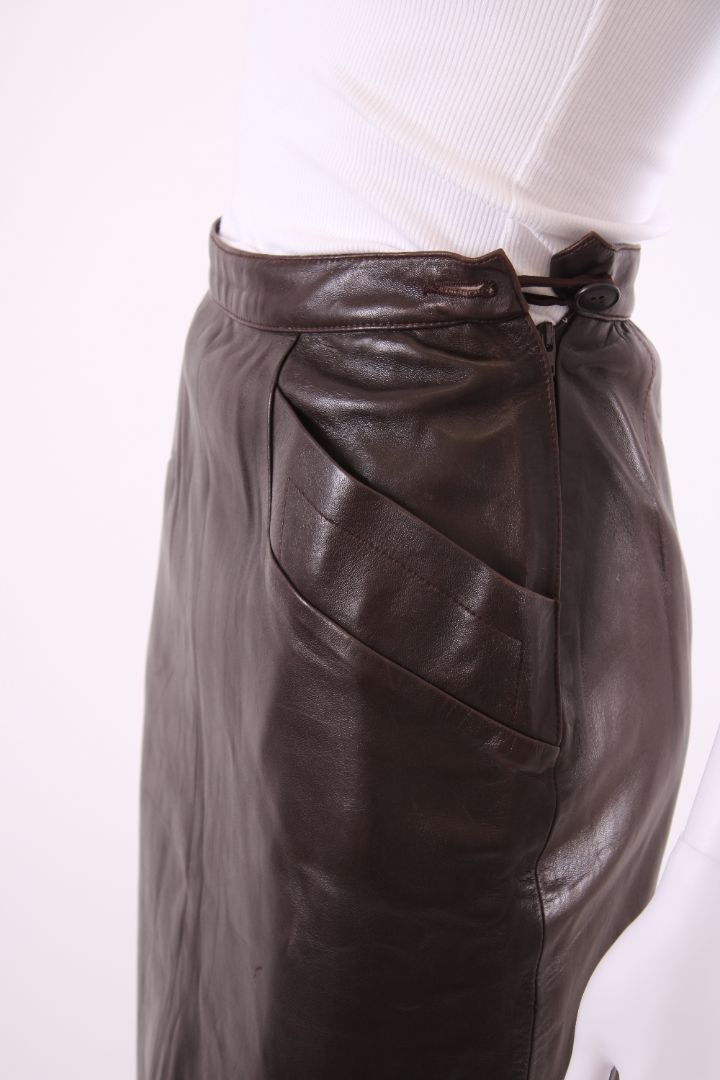 Yves Saint Laurent Rive Gauche Leather Skirt Brown 8