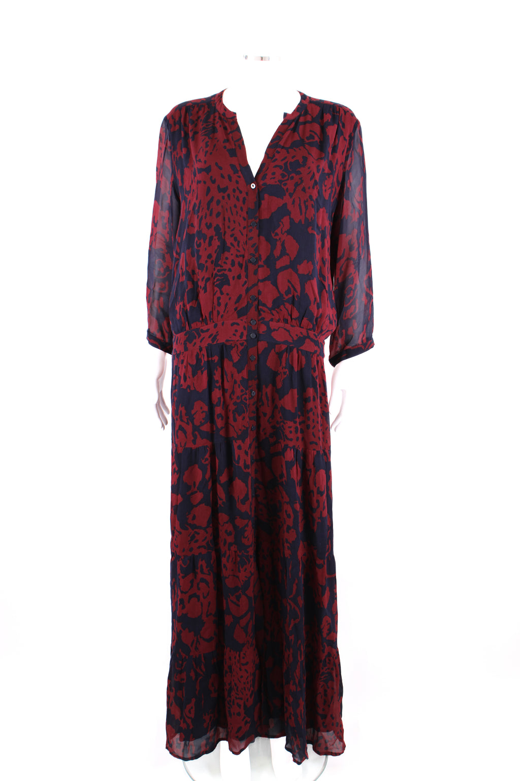 BA&SH Blake Maxi Dress Burgundy & Navy L
