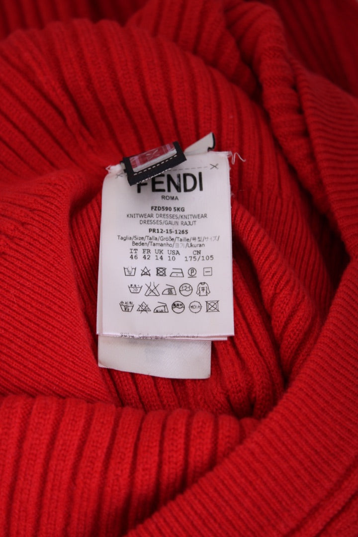 Fendi L/S Rib Knit Jumper Dress Red