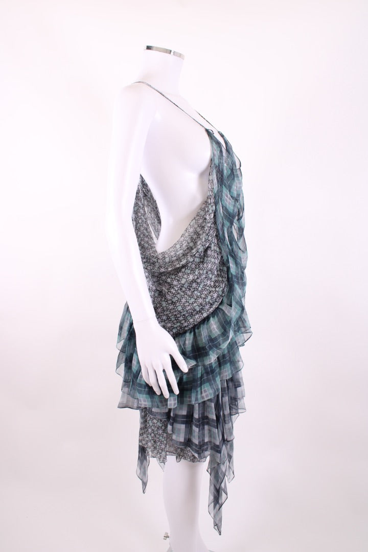 Robert Cavalli S/S Layered Check Dress Blue/ Grey S