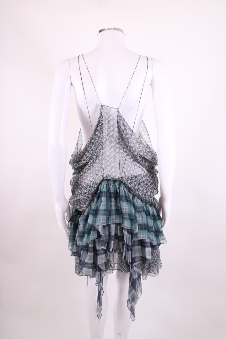 Robert Cavalli S/S Layered Check Dress Blue/ Grey S