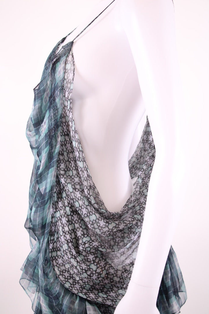 Robert Cavalli S/S Layered Check Dress Blue/ Grey S