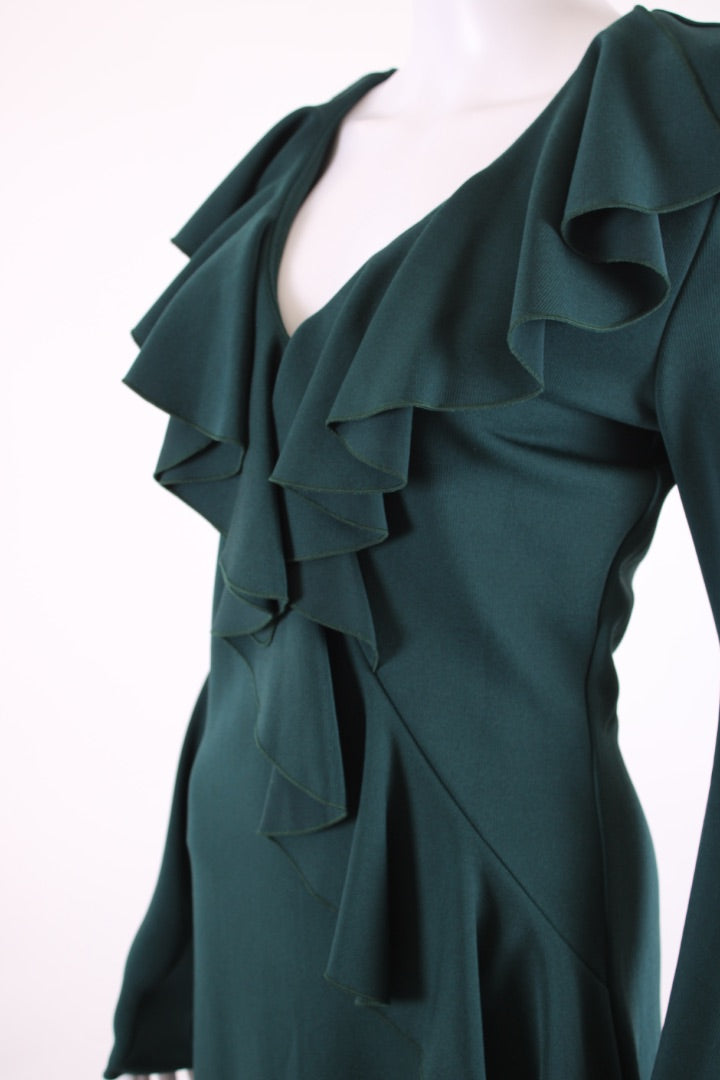 Balmain L/S Ruffle Front Dress Green 12