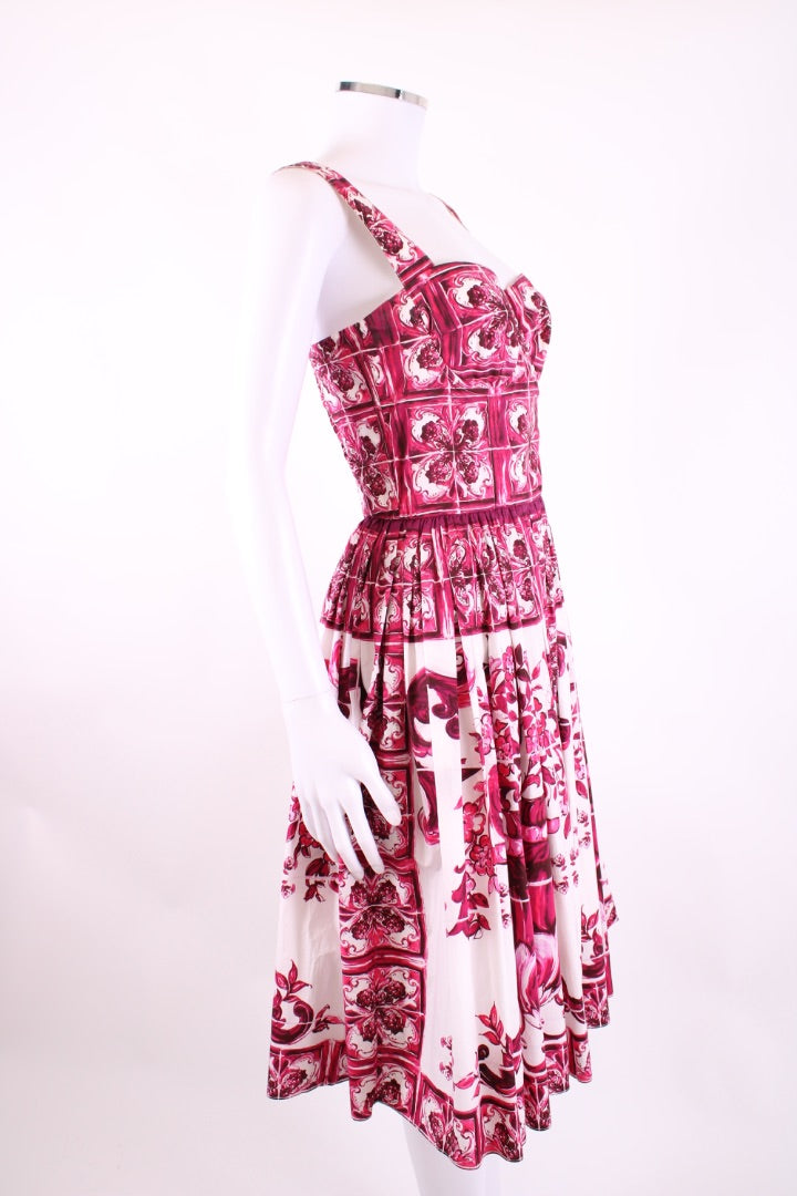 Dolce & Gabbana Majolica Print Dress Pink/ White IT42