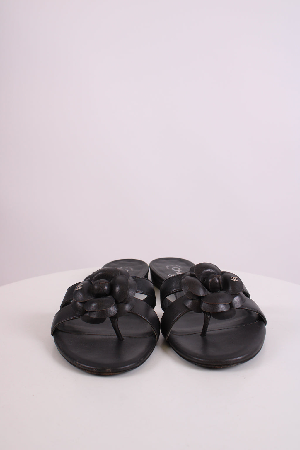Chanel CC Camellia Sandals Black 38.5