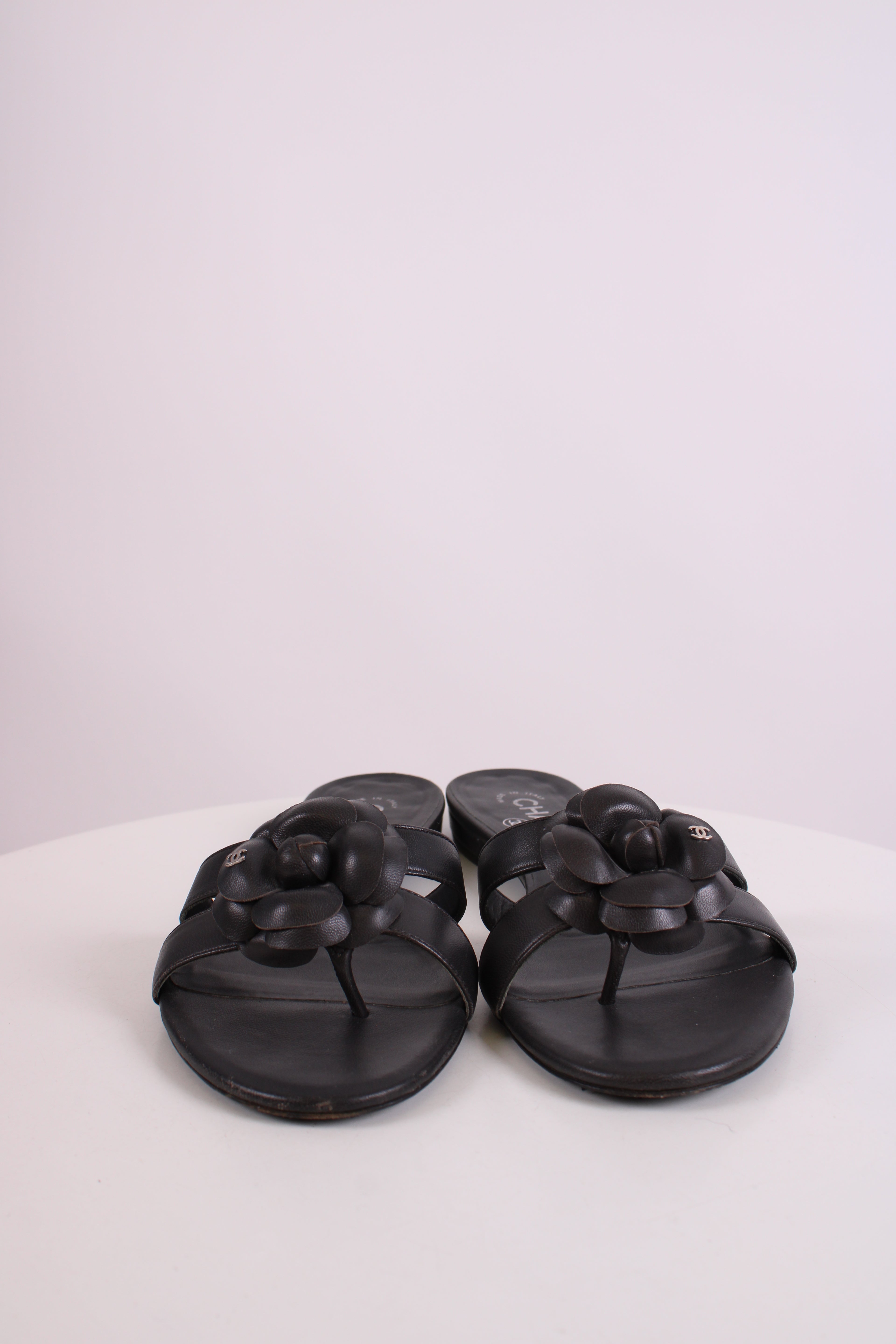 Chanel CC Camellia Sandals Black 38.5
