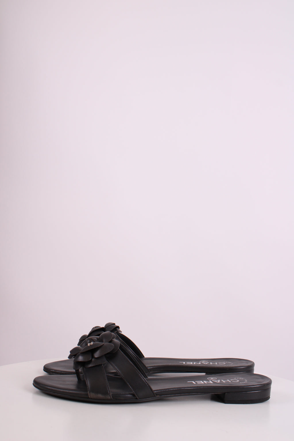 Chanel CC Camellia Sandals Black 38.5