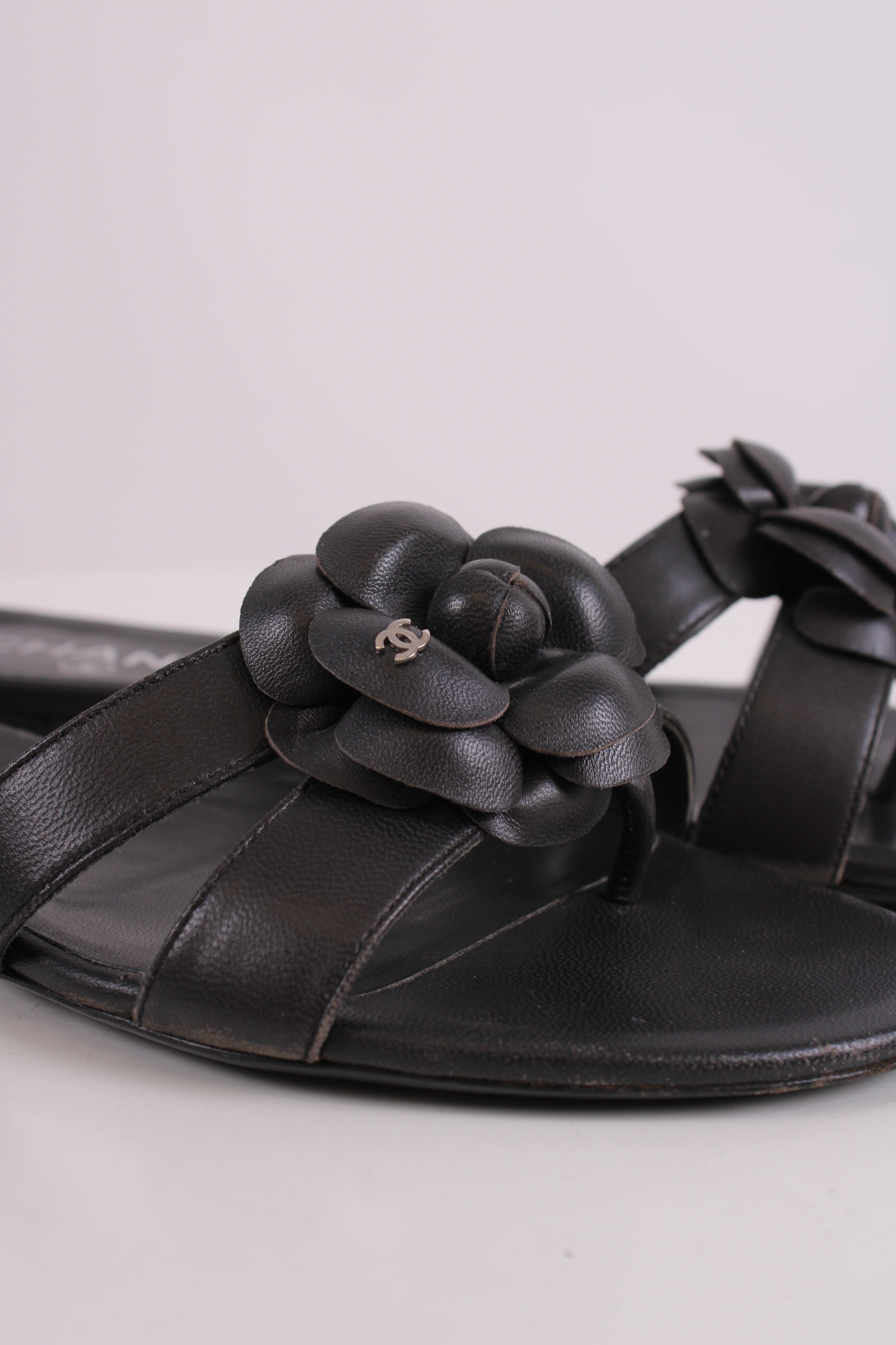 Chanel CC Camellia Sandals Black 38.5