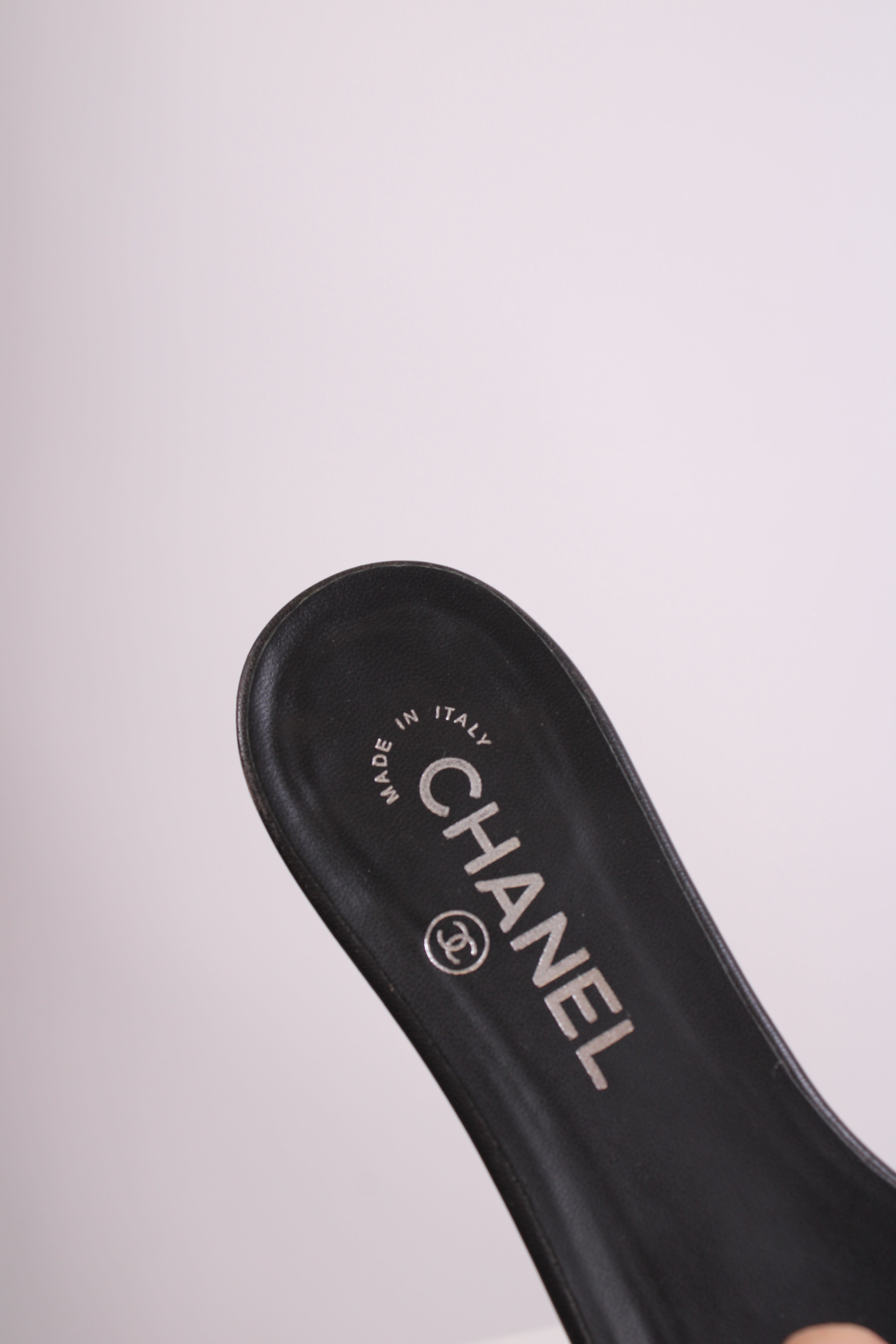 Chanel CC Camellia Sandals Black 38.5