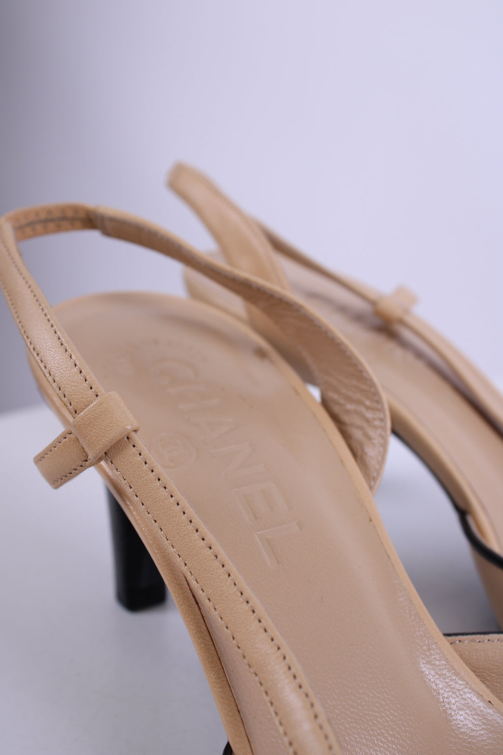 Chanel Slingback CC Bow Heels Beige/ Black 37.5