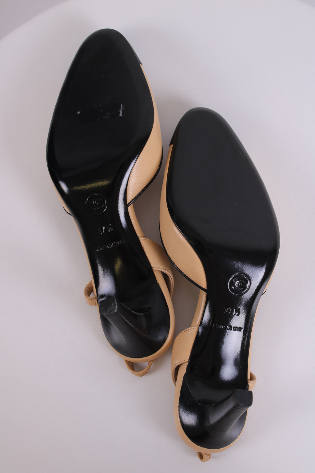 Chanel Slingback CC Bow Heels Beige/ Black 37.5