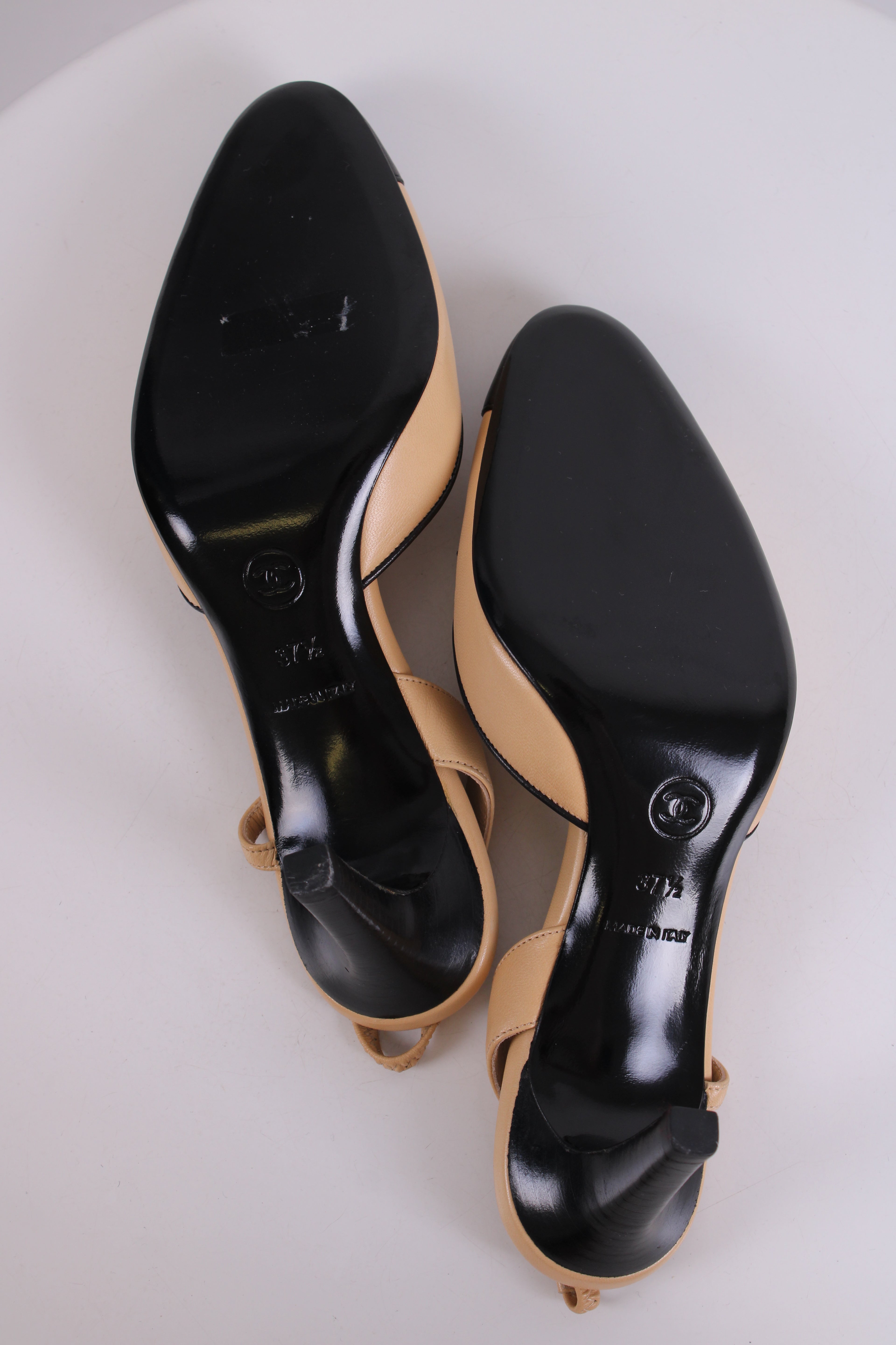 Chanel Slingback CC Bow Heels Beige/ Black 37.5