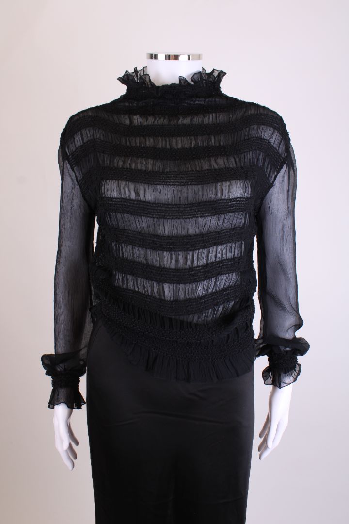 Alessandro Dell Acqua L/S Sheer Ruched Blouse Black M