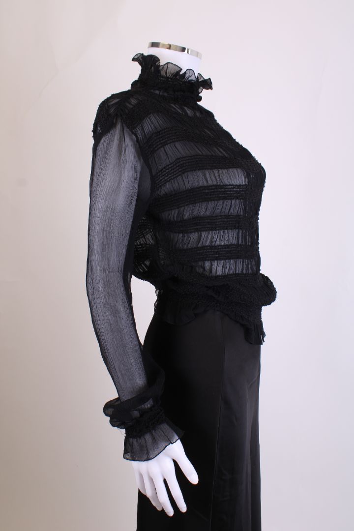 Alessandro Dell Acqua L/S Sheer Ruched Blouse Black M