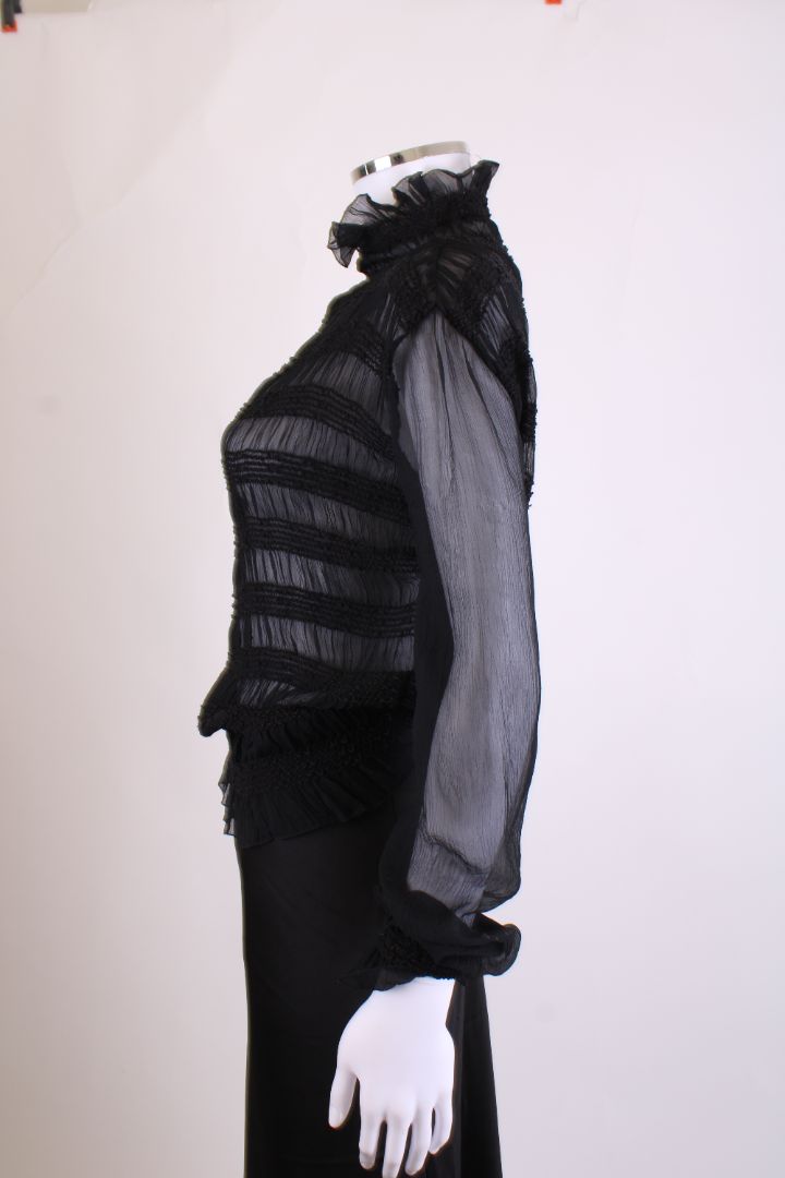 Alessandro Dell Acqua L/S Sheer Ruched Blouse Black M