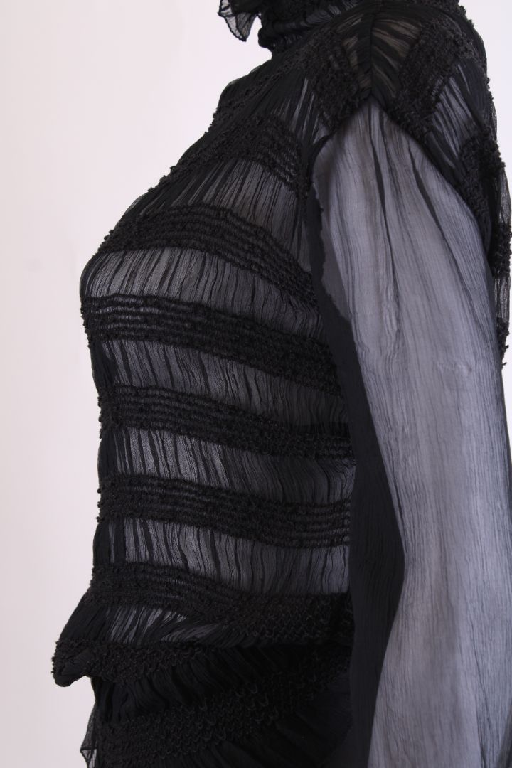 Alessandro Dell Acqua L/S Sheer Ruched Blouse Black M