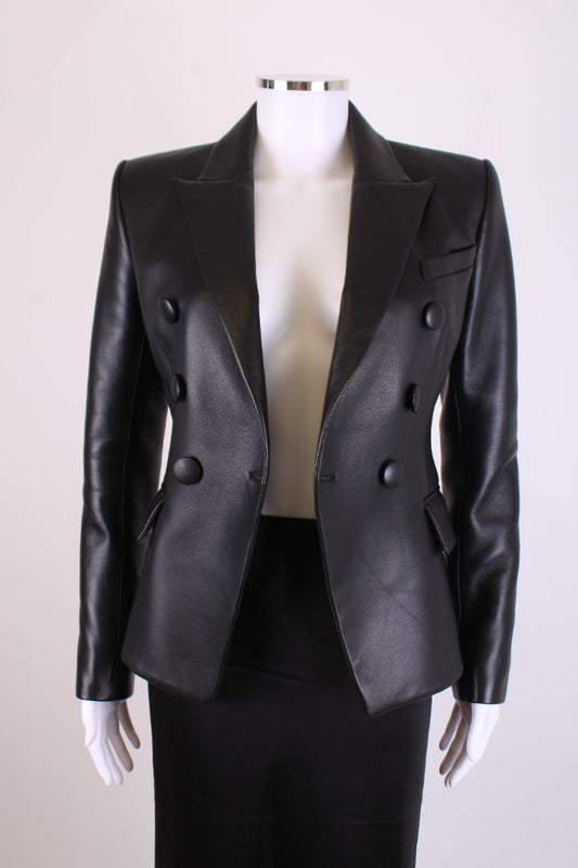 Balmain Leather Blazer Jacket Black 6