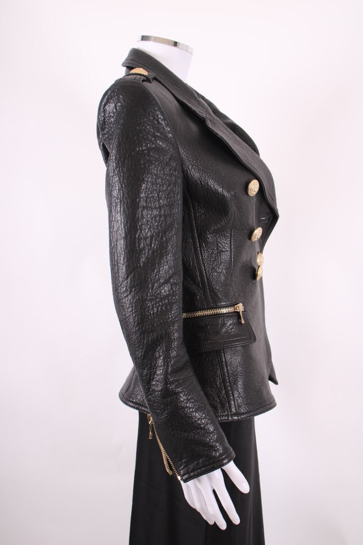 Balmain Leather Military Jacket Black 10
