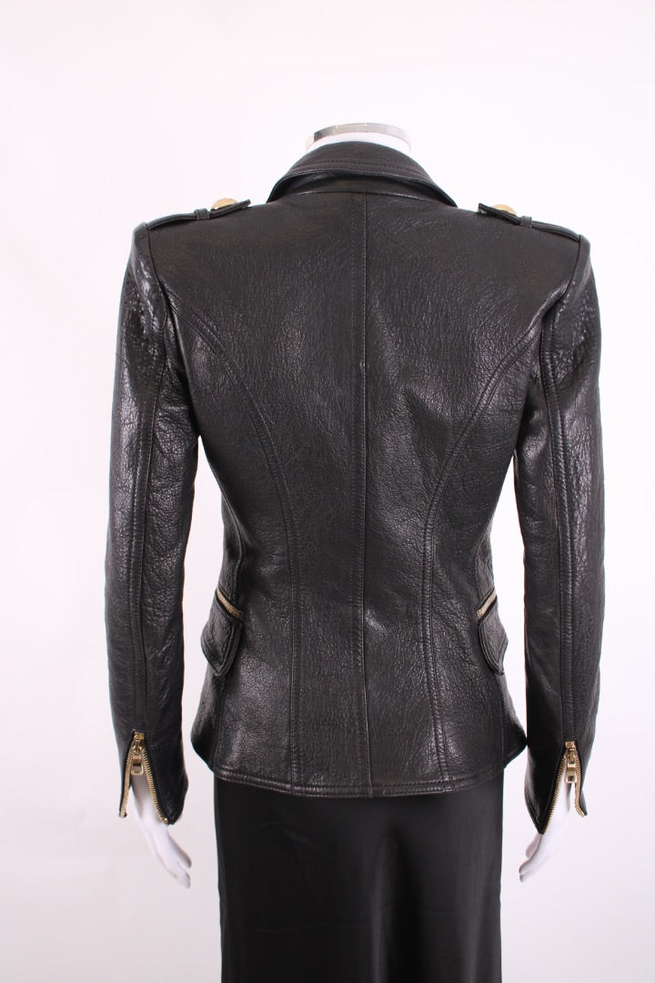 Balmain Leather Military Jacket Black 10