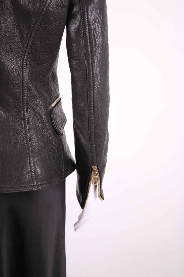 Balmain Leather Military Jacket Black 10