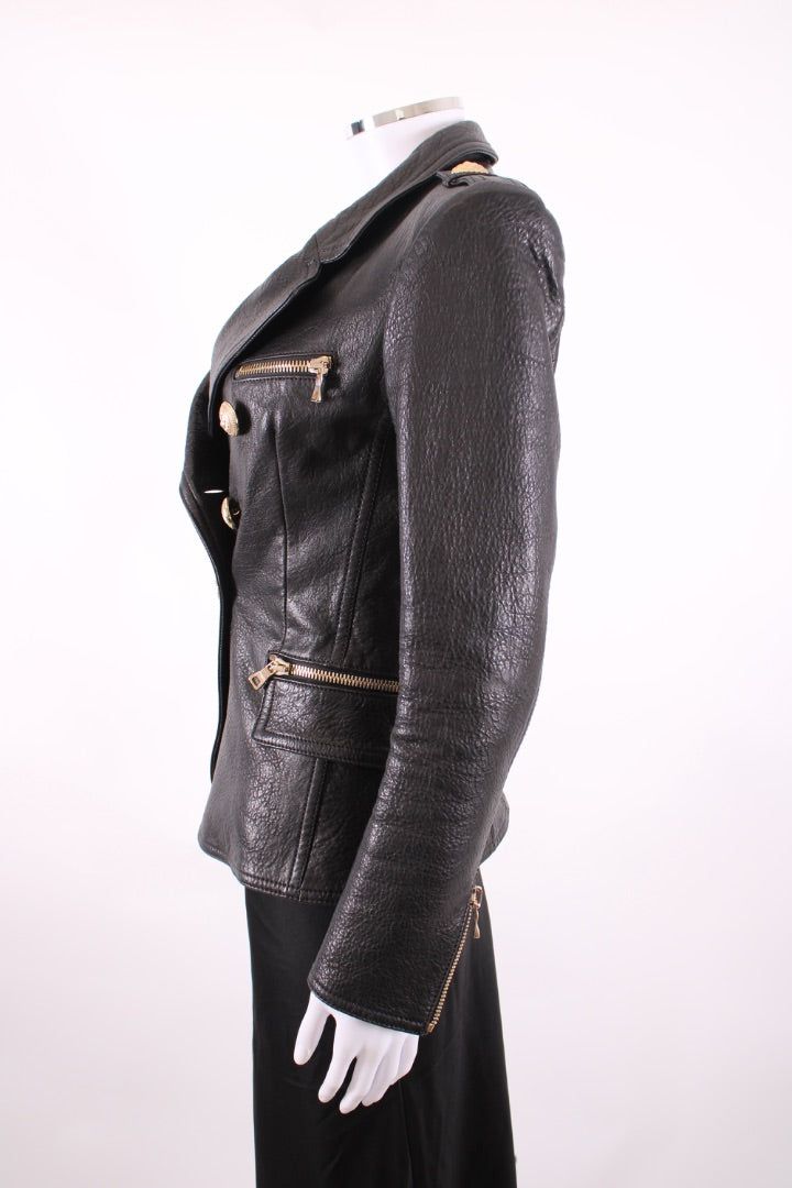 Balmain Leather Military Jacket Black 10