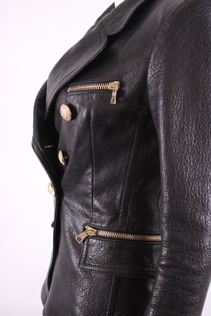 Balmain Leather Military Jacket Black 10