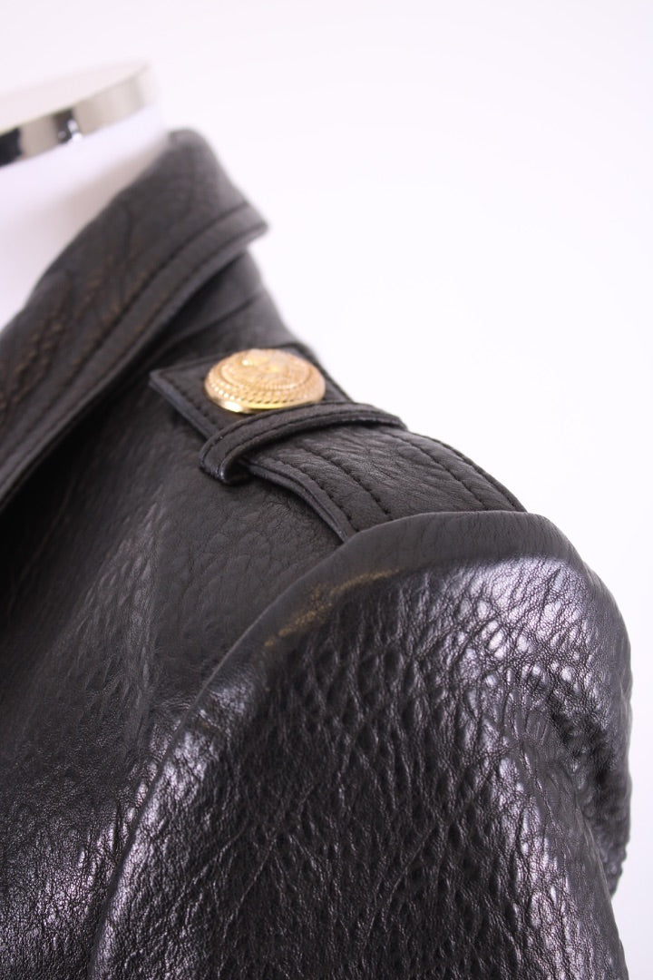 Balmain Leather Military Jacket Black 10