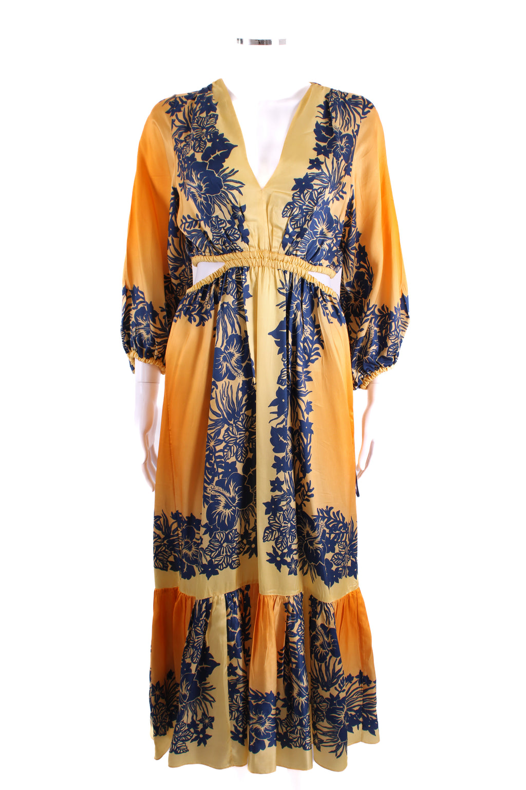 Sandro L/S Floral Cut Out Dress Yellow/ Navy 6