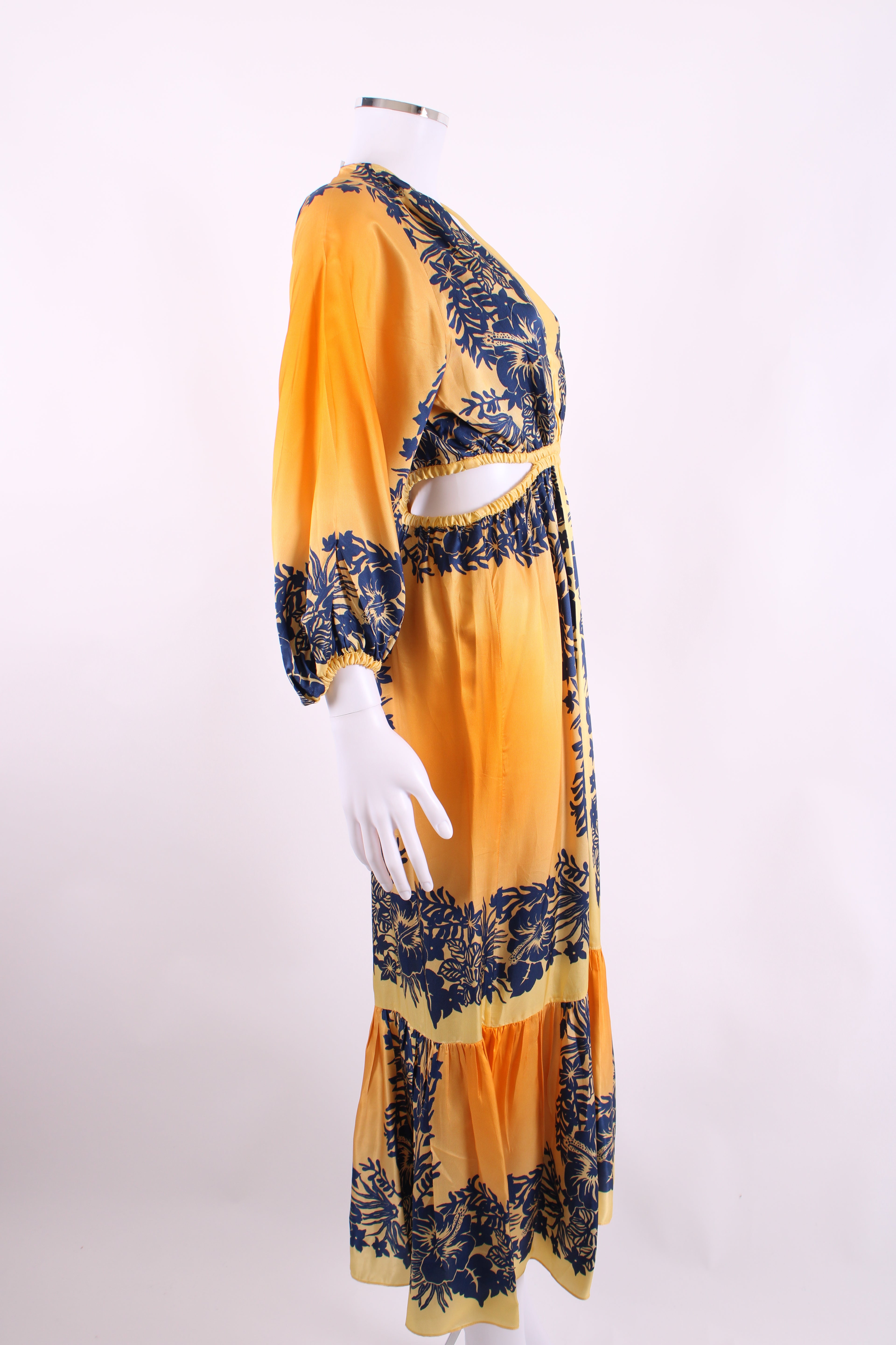 Sandro L/S Floral Cut Out Dress Yellow/ Navy 6 Elite Preloved Sandro L/S Floral Cut Out Dress Yellow/ Navy 6 Elite Preloved