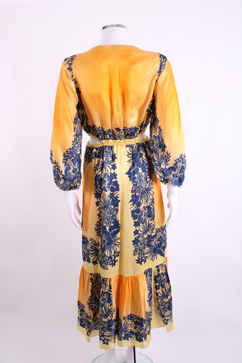 Sandro L/S Floral Cut Out Dress Yellow/ Navy 6