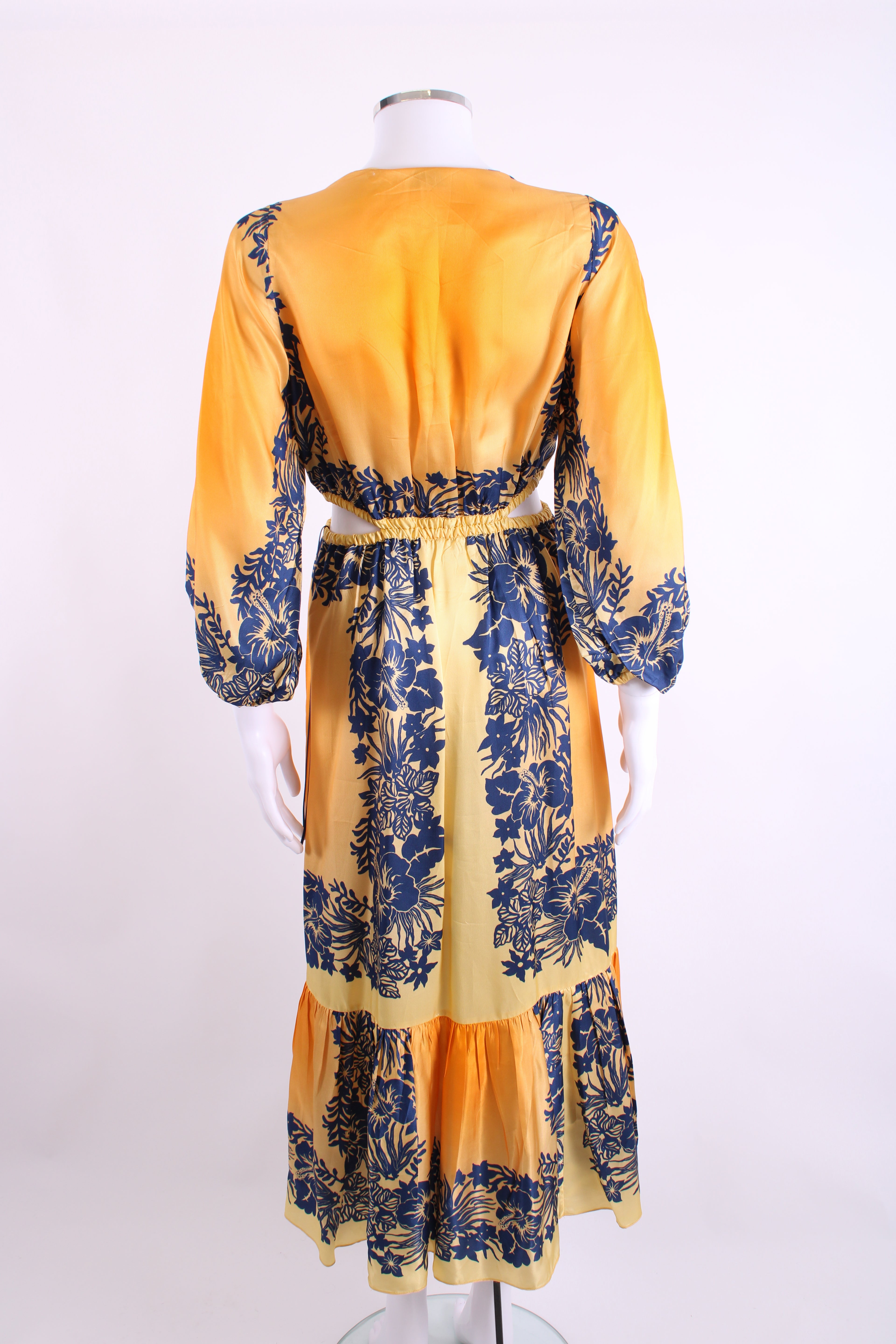 Sandro L/S Floral Cut Out Dress Yellow/ Navy 6
