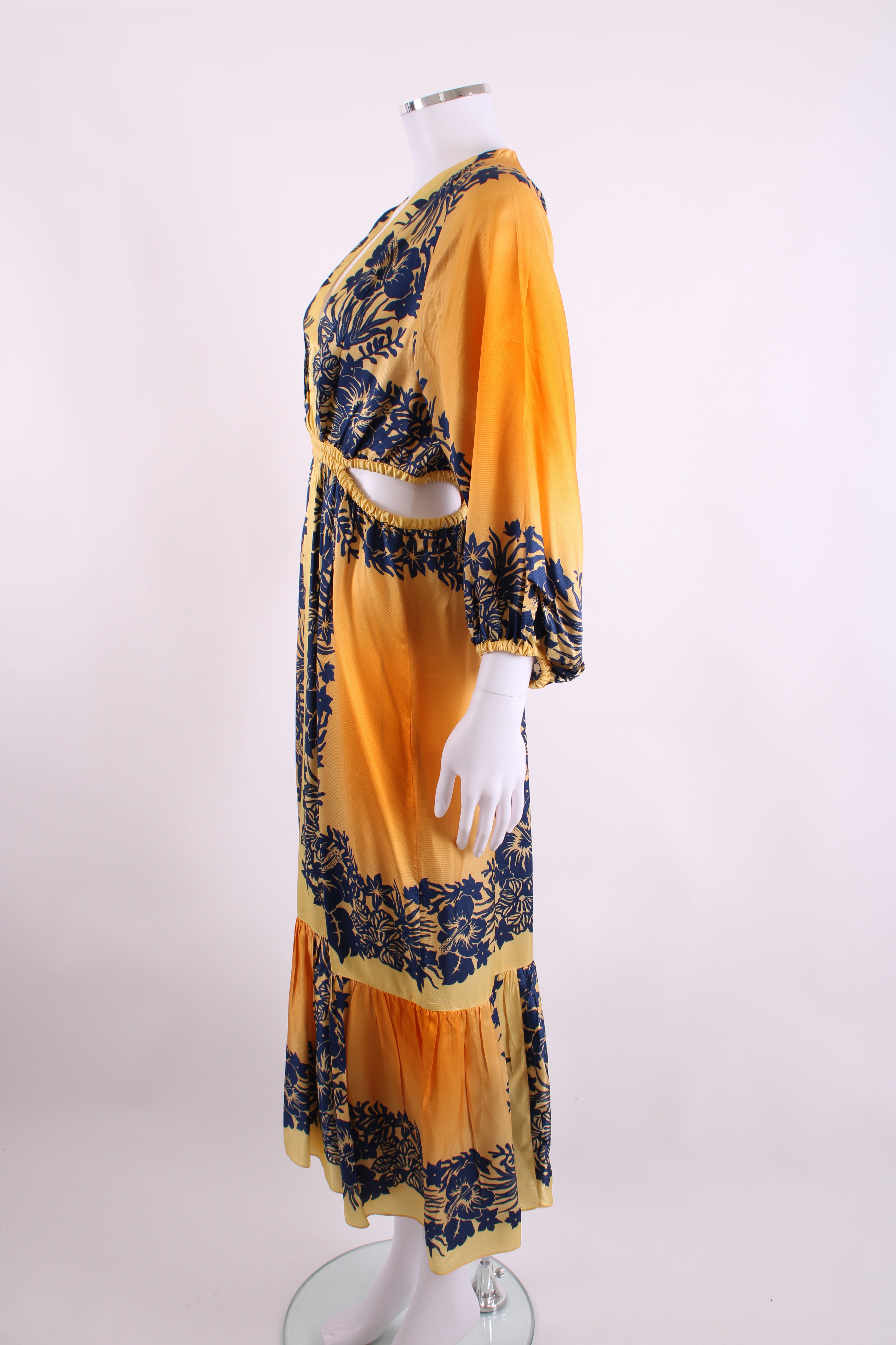 Sandro L/S Floral Cut Out Dress Yellow/ Navy 6