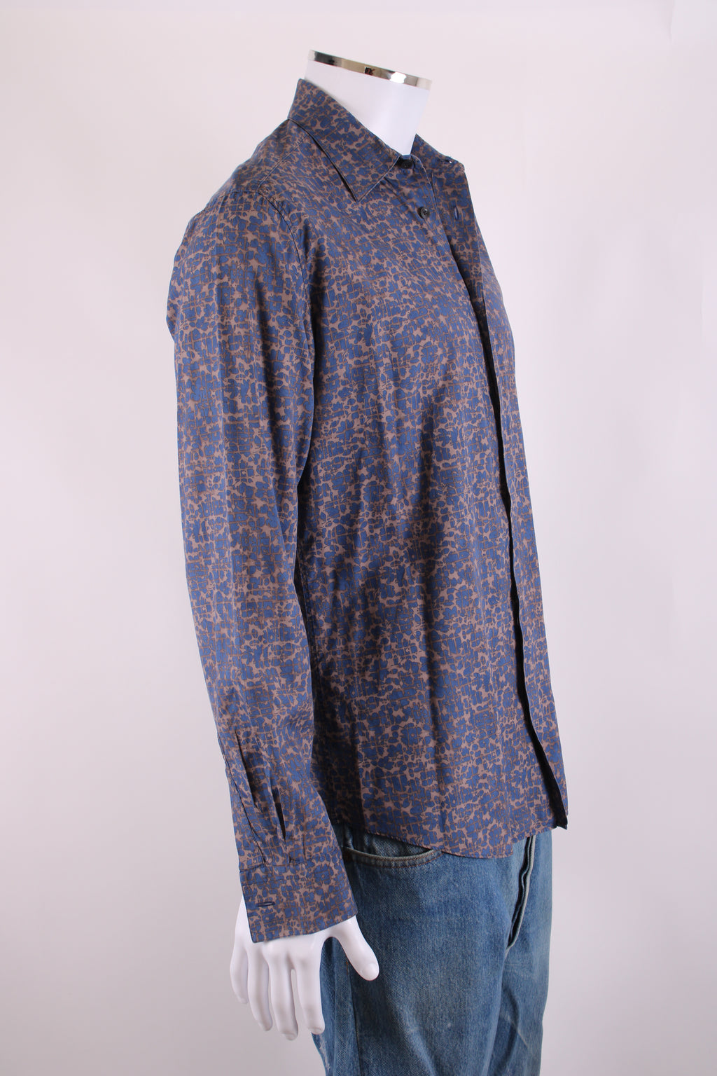 Hermes L/S Print Shirt Blue/ Grey 15.5/ 39