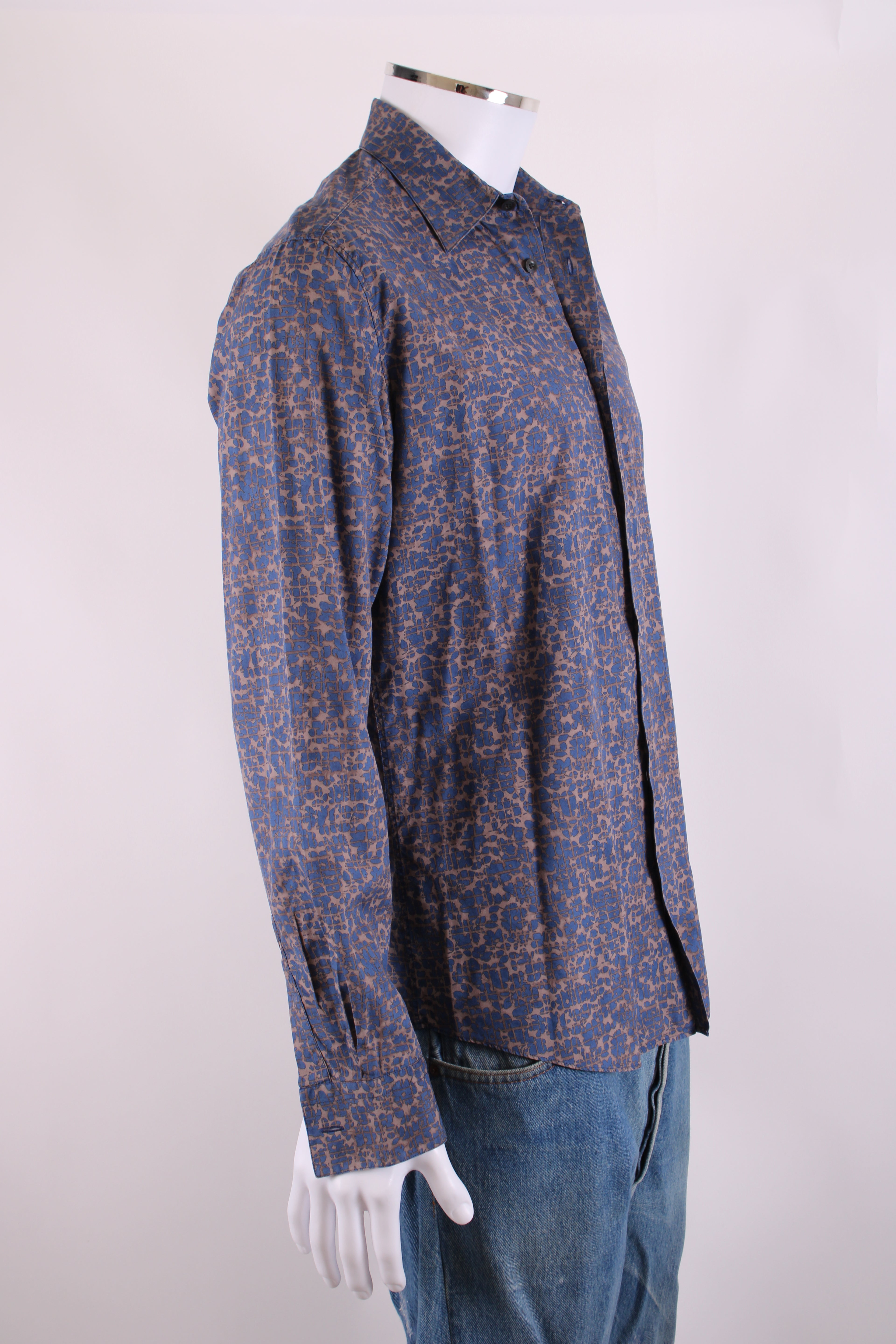 Hermes L/S Print Shirt Blue/ Grey 15.5/ 39