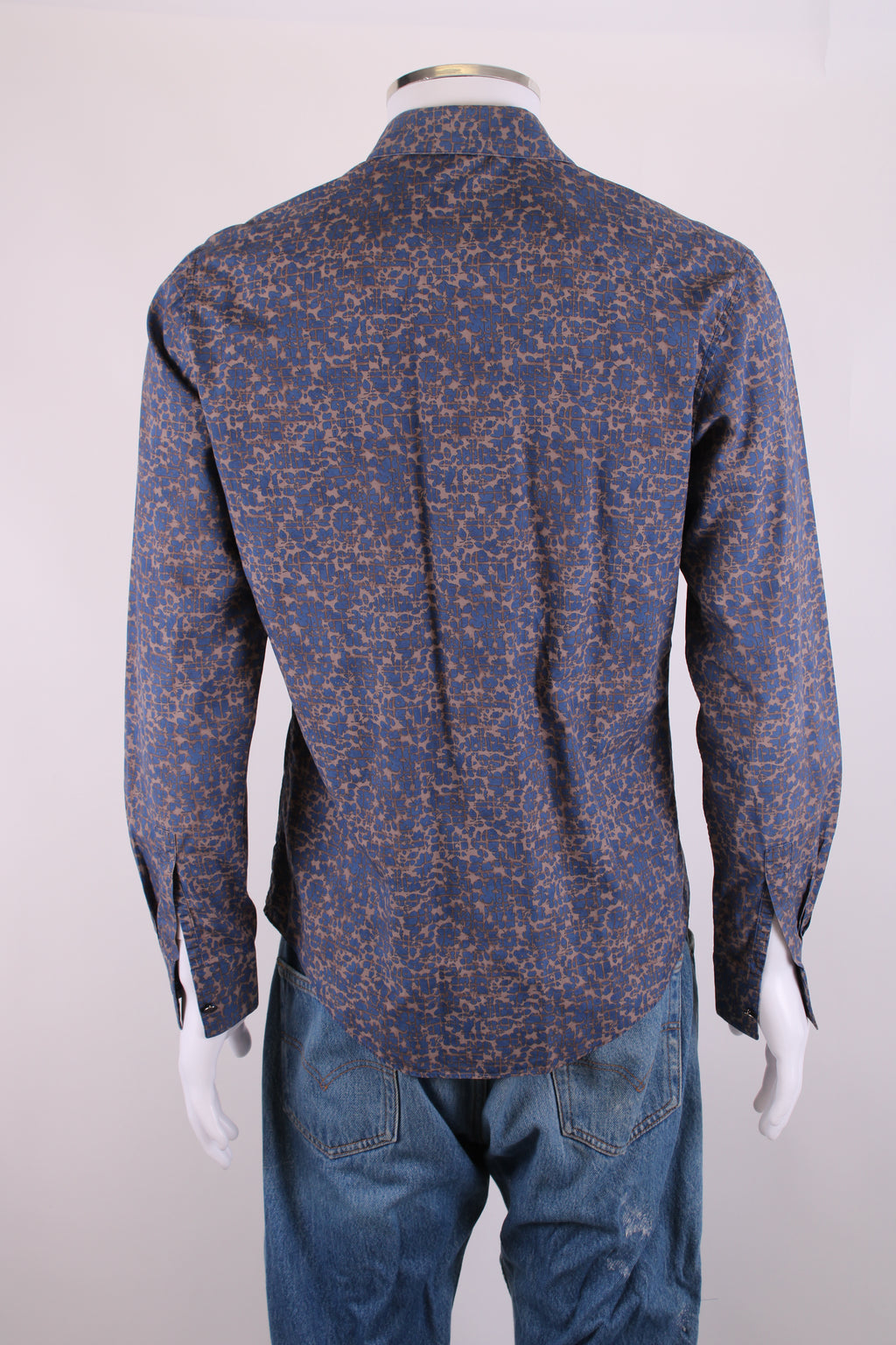 Hermes L/S Print Shirt Blue/ Grey 15.5/ 39
