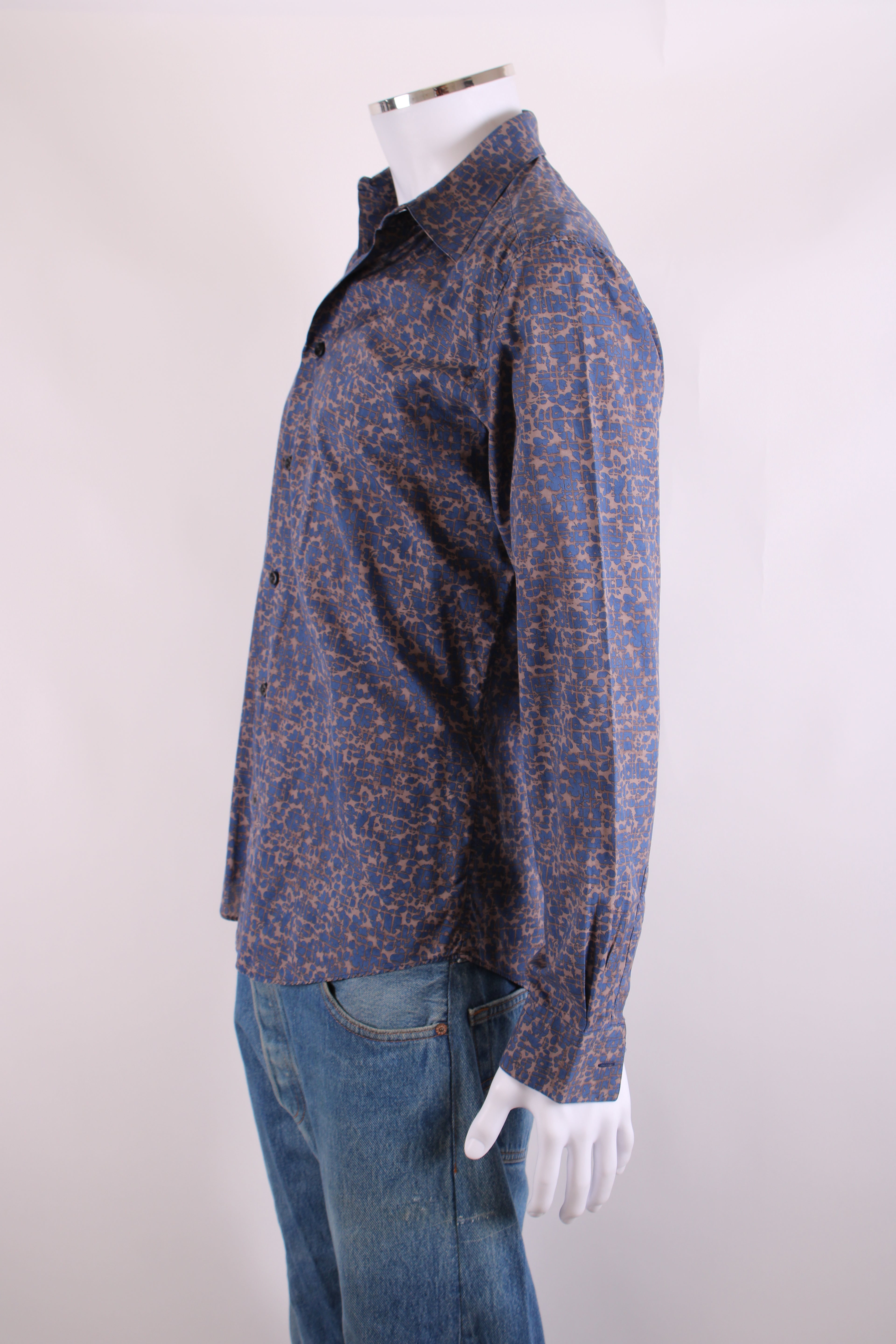 Hermes L/S Print Shirt Blue/ Grey 15.5/ 39