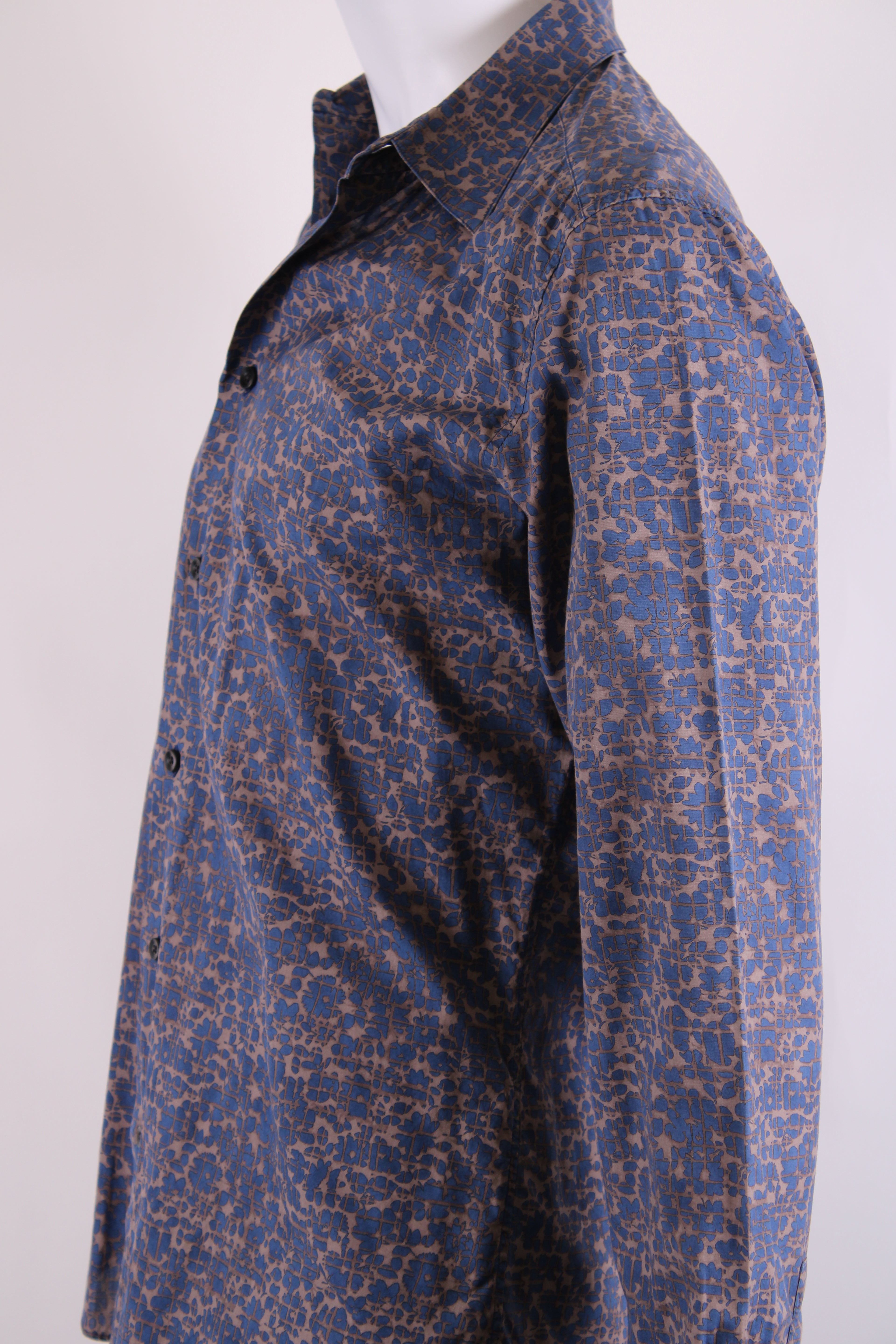 Hermes L/S Print Shirt Blue/ Grey 15.5/ 39