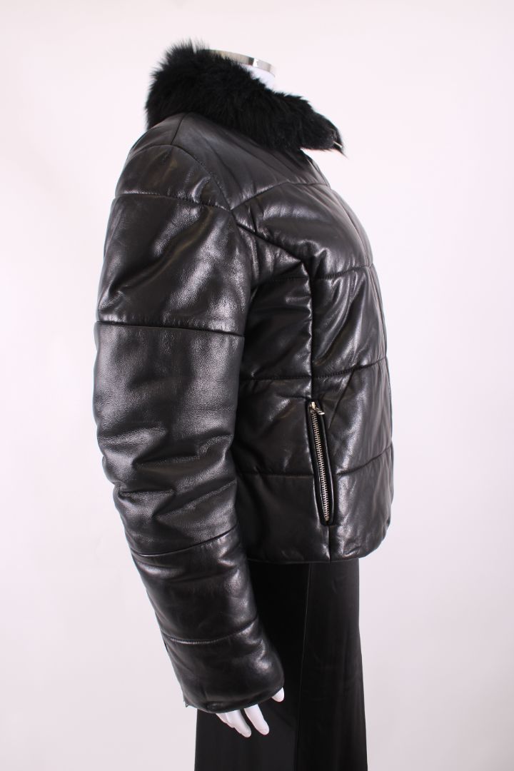 Padded Leather Jacket Black S