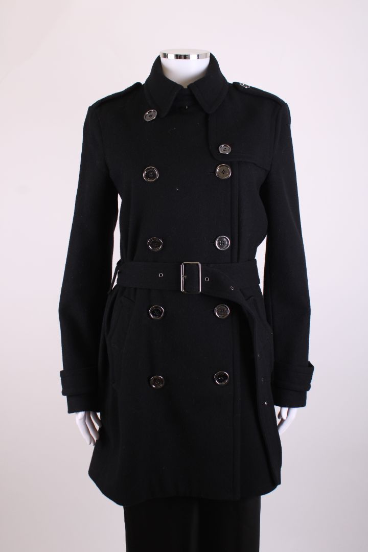Burberry Brit Double Breasted Wool Trench Coat Black 10