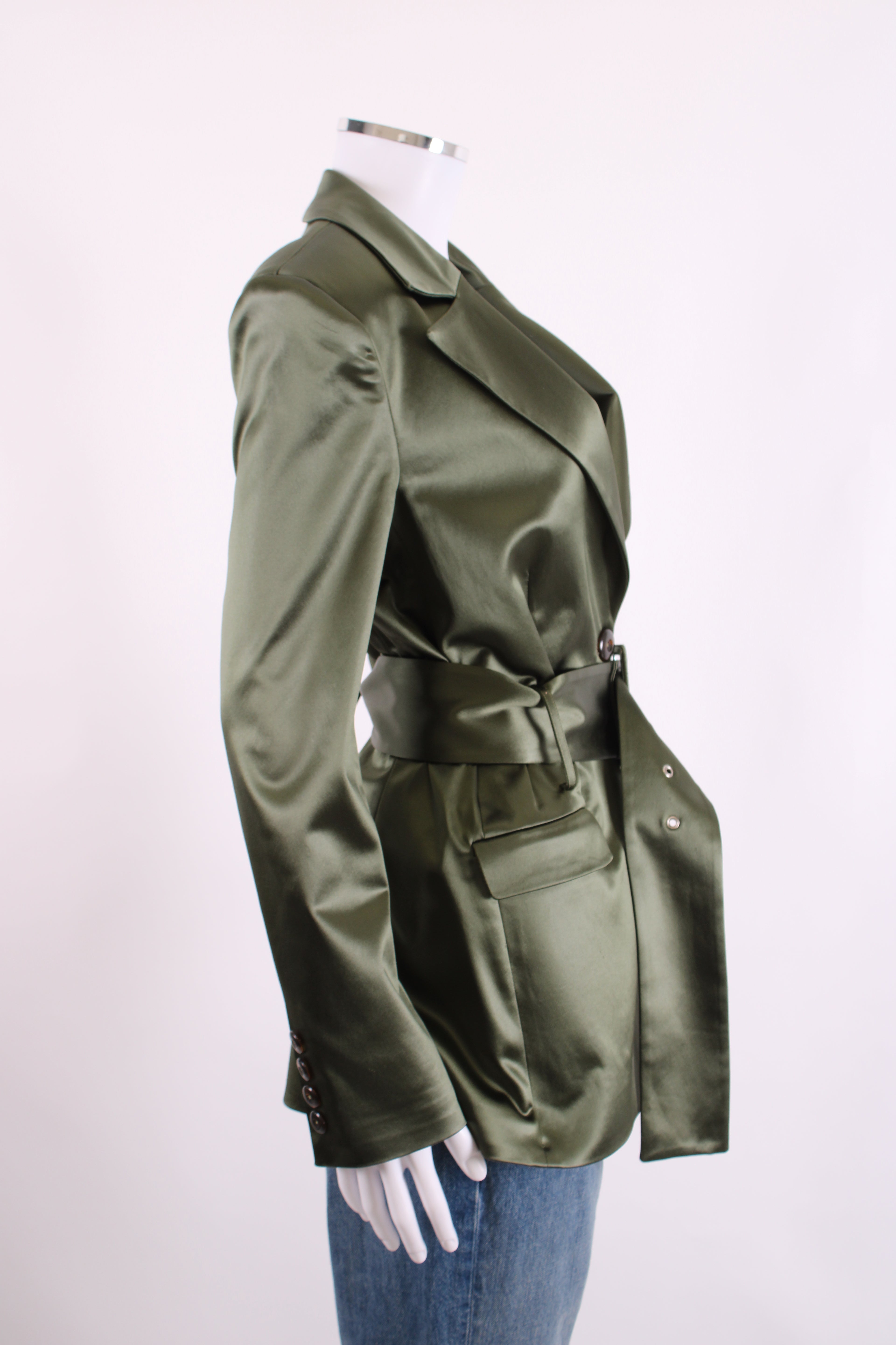 DE LA VALI Belted Blazer Jacket Green 10