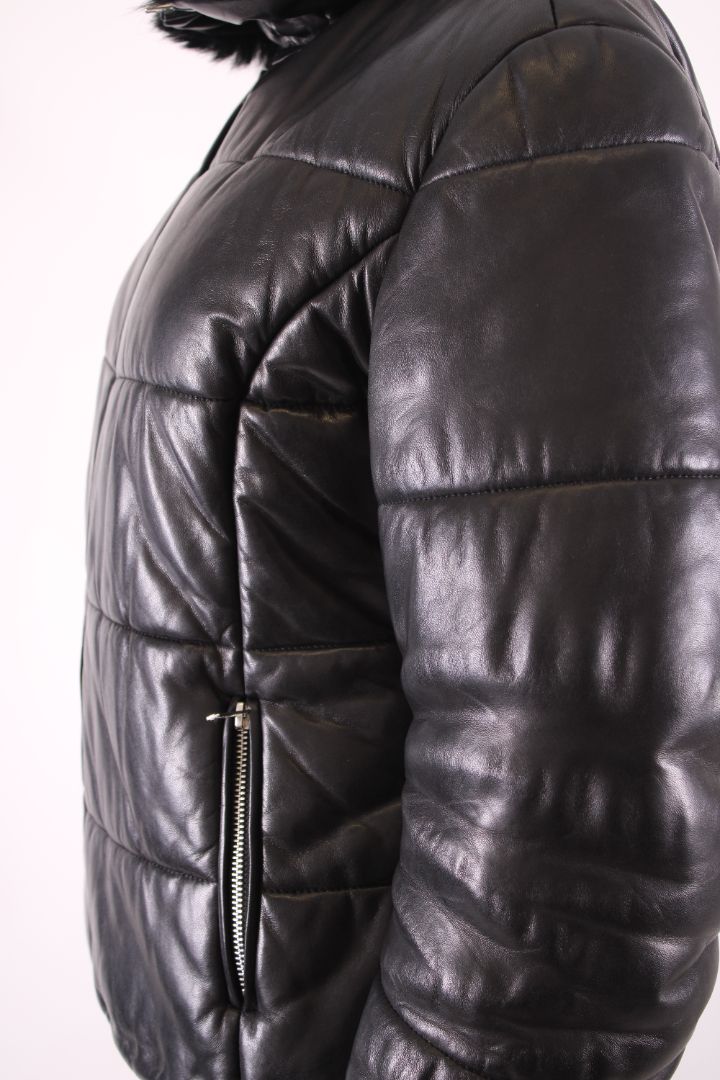 Padded Leather Jacket Black S