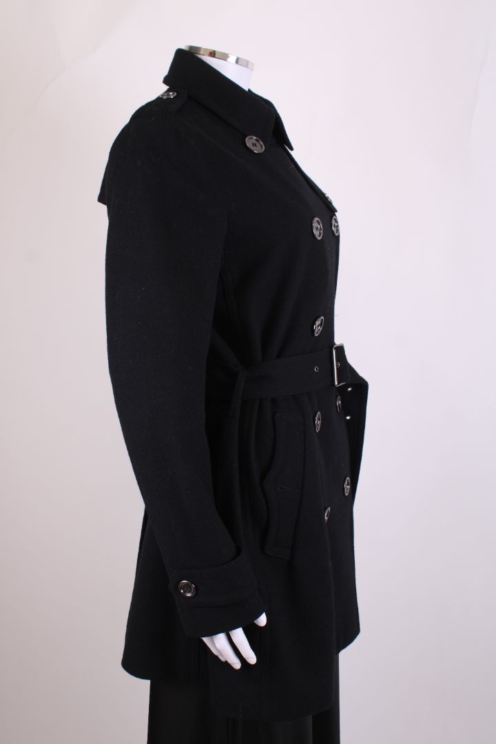 Burberry Brit Double Breasted Wool Trench Coat Black 10